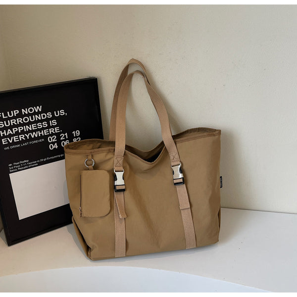 Khaki Women's Large Capacity Nylon Tote Bag - Stylish Casual Shoulder with Detachable Pouch