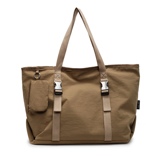 Khaki Women's Large Capacity Nylon Tote Bag - Stylish Casual Shoulder with Detachable Pouch