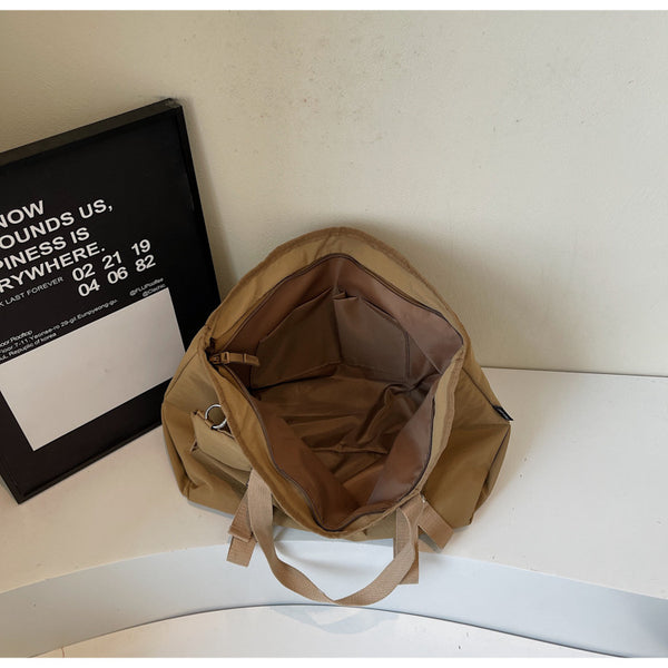 Khaki Women's Large Capacity Nylon Tote Bag - Stylish Casual Shoulder with Detachable Pouch