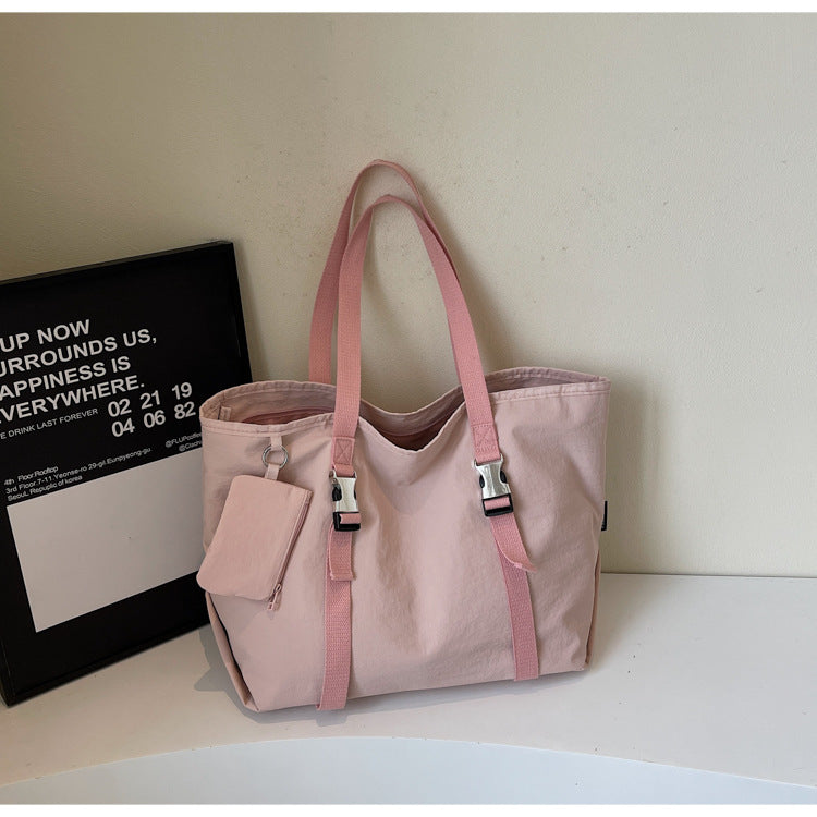 Pink Women's Large Capacity Nylon Tote Bag - Stylish Casual Shoulder with Detachable Pouch