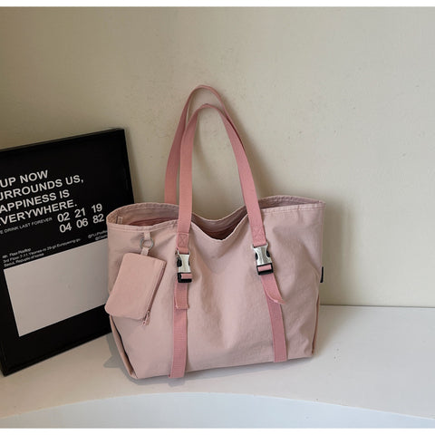 Pink Women's Large Capacity Nylon Tote Bag - Stylish Casual Shoulder with Detachable Pouch