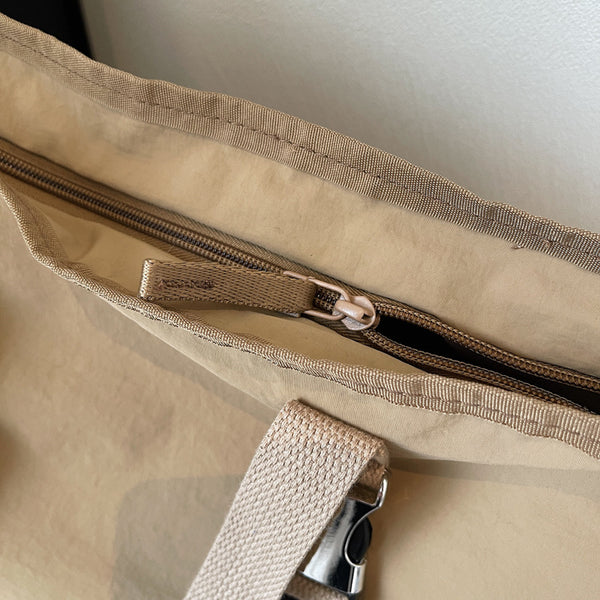 Beige Women's Large Capacity Nylon Tote Bag - Stylish Casual Shoulder with Detachable Pouch
