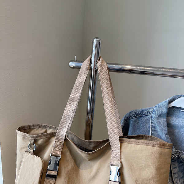 Beige Women's Large Capacity Nylon Tote Bag - Stylish Casual Shoulder with Detachable Pouch