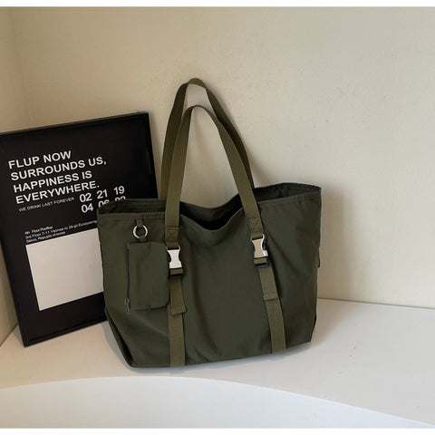 Womens Large Nylon Tote Shoulder Crossbody Bag Detachable Pouch Green