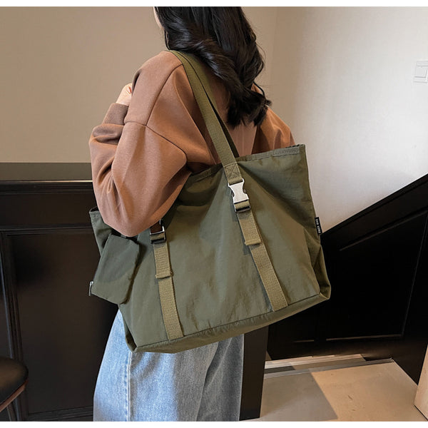 Womens Large Nylon Tote Shoulder Crossbody Bag Detachable Pouch Green
