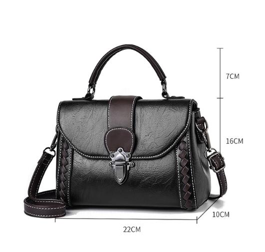 Faux PU Leather Top Handle Satchel Crossbody Bag Classic Clasp Braid Detail Blue