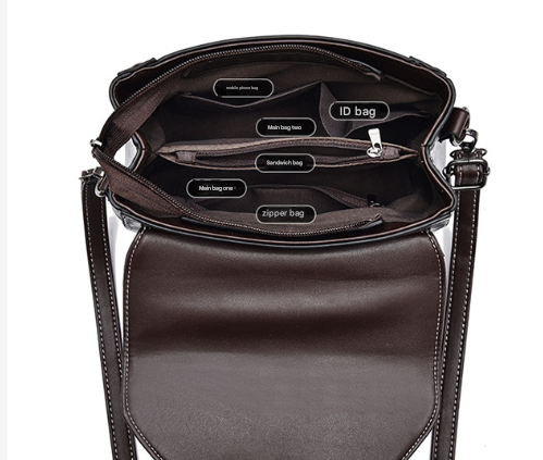 Faux PU Leather Top Handle Satchel Crossbody Bag Classic Clasp Braid Detail Brown