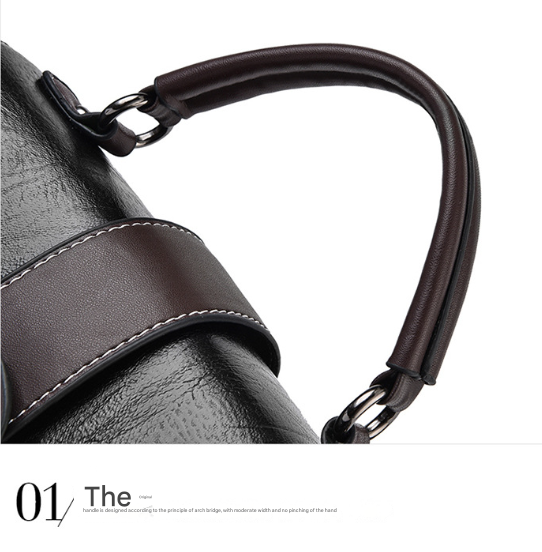 Faux PU Leather Top Handle Satchel Crossbody Bag Classic Clasp Braid Detail Brown