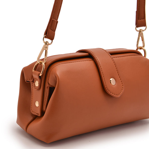 Chic Vintage Inspired PU Leather Crossbody Bag Handbag Adjustable Strap Brown