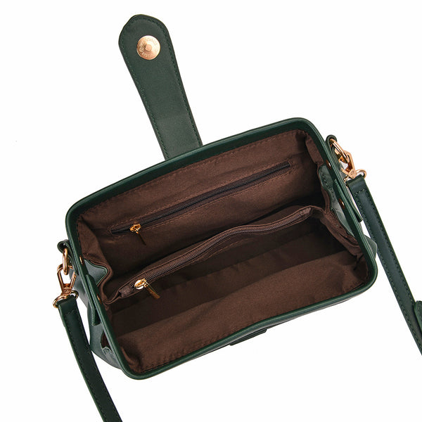 Chic Vintage Inspired PU Leather Crossbody Bag Handbag Adjustable Strap Dark Green