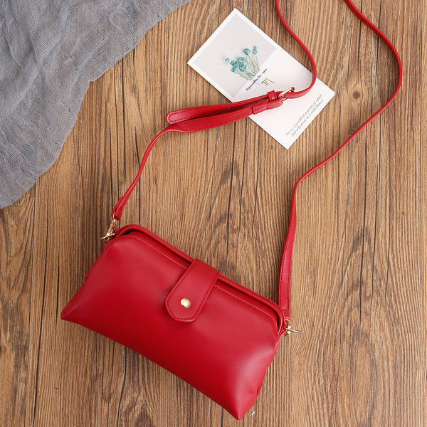 Chic Vintage Inspired PU Leather Crossbody Bag Handbag Adjustable Strap Red