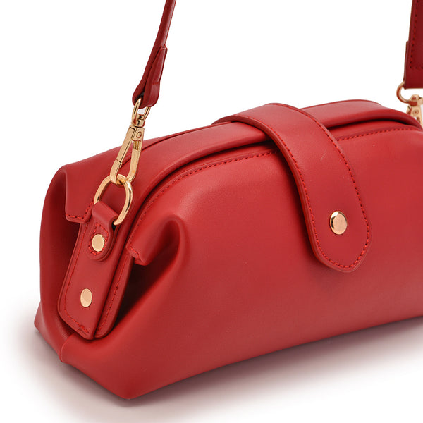 Chic Vintage Inspired PU Leather Crossbody Bag Handbag Adjustable Strap Red