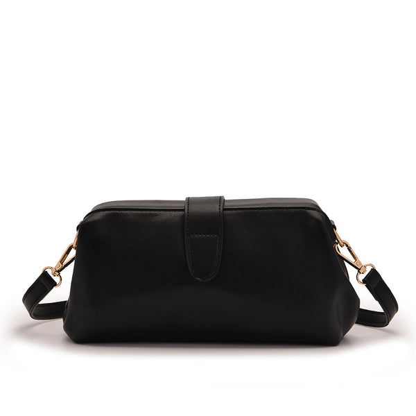Chic Vintage Inspired PU Leather Crossbody Bag Handbag Adjustable Strap Black