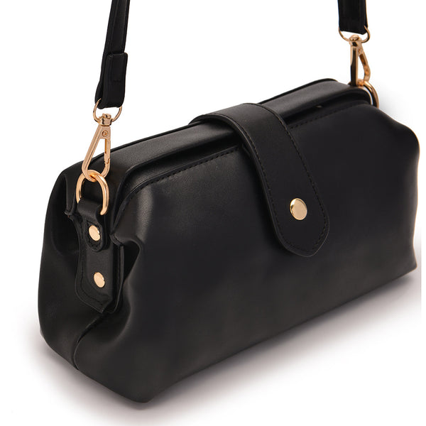 Chic Vintage Inspired PU Leather Crossbody Bag Handbag Adjustable Strap Black