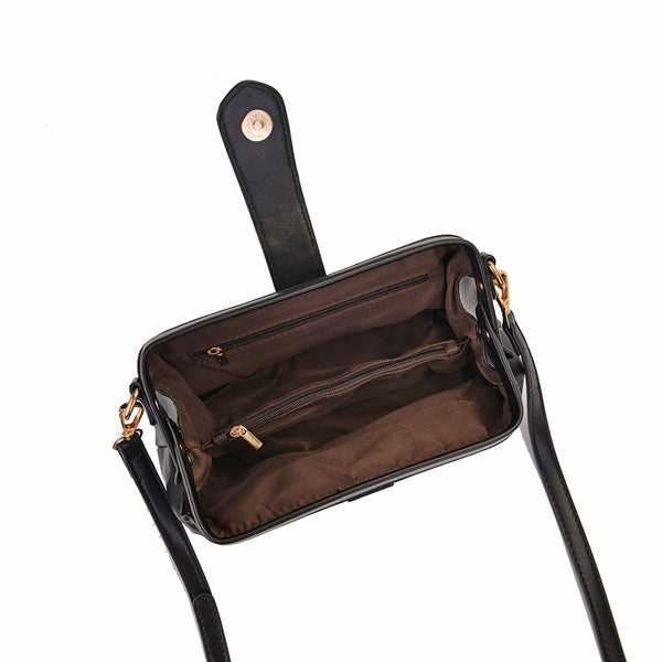 Chic Vintage Inspired PU Leather Crossbody Bag Handbag Adjustable Strap Black