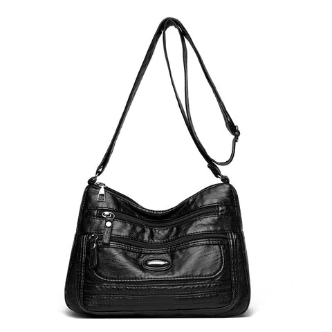 Vintage Look PU Leather Crossbody Shoulder Bag Handbag Black