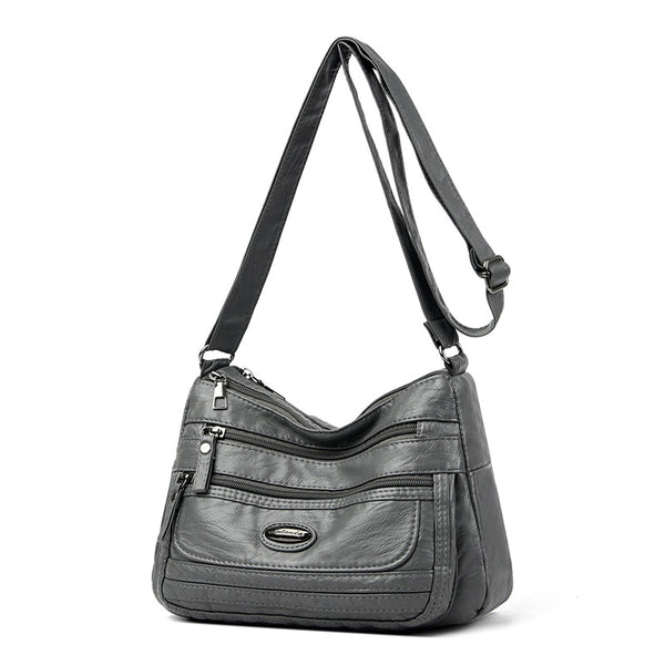Vintage Look PU Leather Crossbody Shoulder Bag Handbag Black