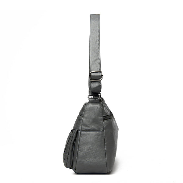 Vintage Look PU Leather Crossbody Shoulder Bag Handbag Black