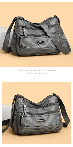 Vintage Look PU Leather Crossbody Shoulder Bag Handbag Black