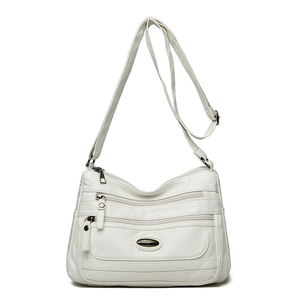 Vintage Look PU Leather Crossbody Shoulder Bag Handbag White