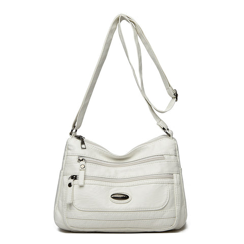 Vintage Look PU Leather Crossbody Shoulder Bag Handbag White