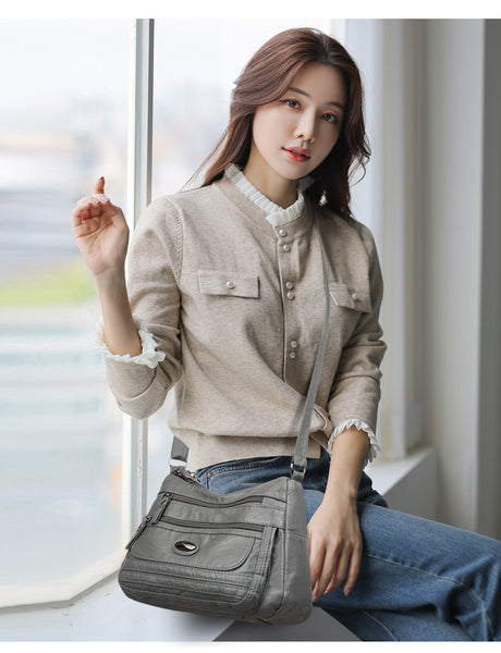 Vintage Look PU Leather Crossbody Shoulder Bag Handbag White