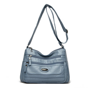 Vintage Look PU Leather Crossbody Shoulder Bag Handbag Blue