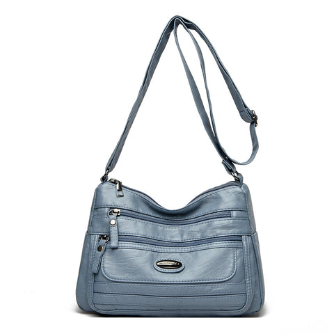 Vintage Look PU Leather Crossbody Shoulder Bag Handbag Blue