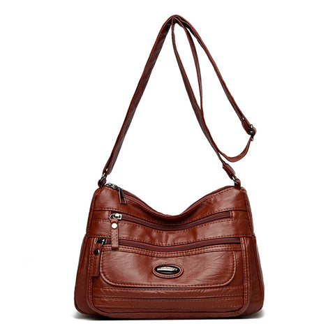 Vintage Look PU Leather Crossbody Shoulder Bag Handbag Reddish Brown