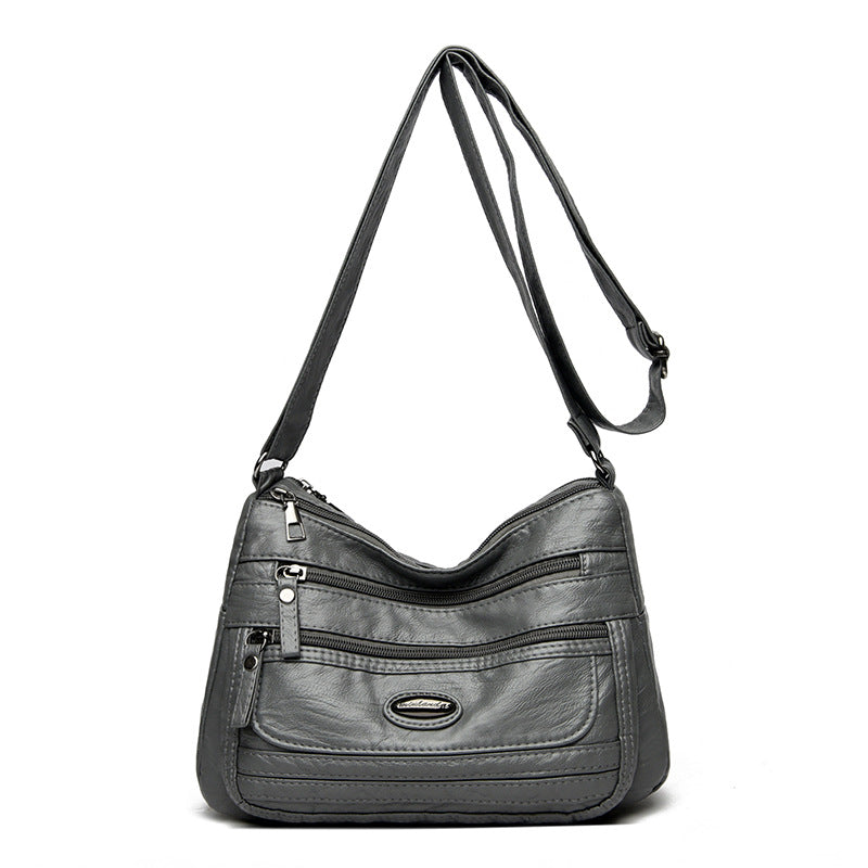 Vintage Look PU Leather Crossbody Shoulder Bag Handbag Grey
