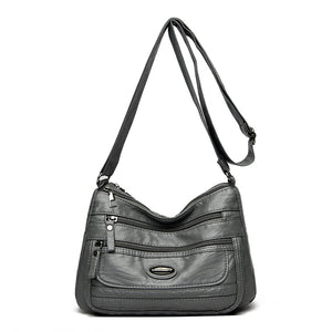 Vintage Look PU Leather Crossbody Shoulder Bag Handbag Grey