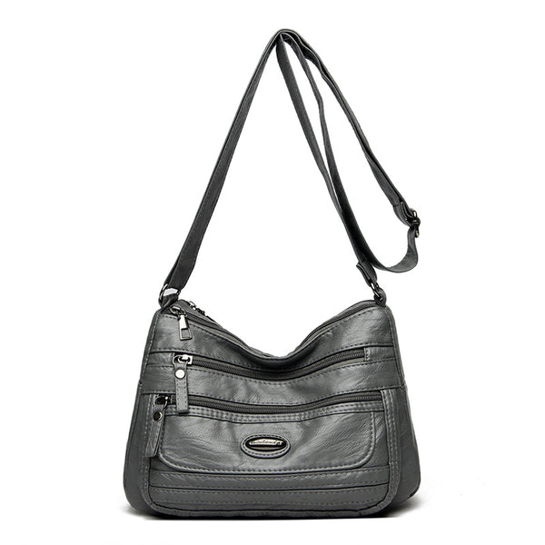 Vintage Look PU Leather Crossbody Shoulder Bag Handbag Grey