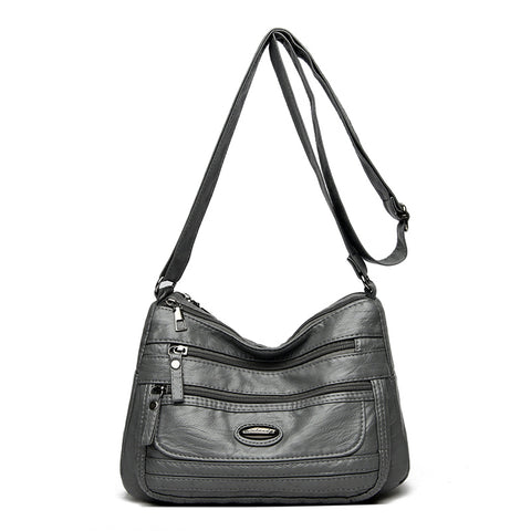 Vintage Look PU Leather Crossbody Shoulder Bag Handbag Grey