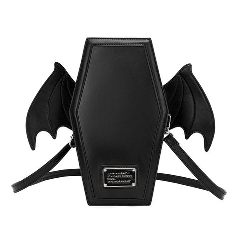 Gothic Punk Coffin Bat Wing Convertible Crossbody Shoulder Bag Backpack Black