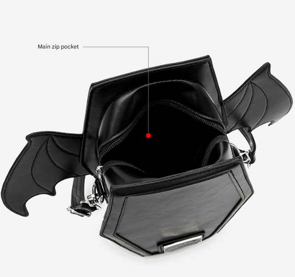 Gothic Punk Coffin Bat Wing Convertible Crossbody Shoulder Bag Backpack Black