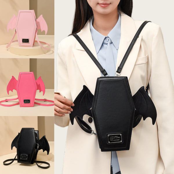 Gothic Punk Coffin Bat Wing Convertible Crossbody Shoulder Bag Backpack Pink