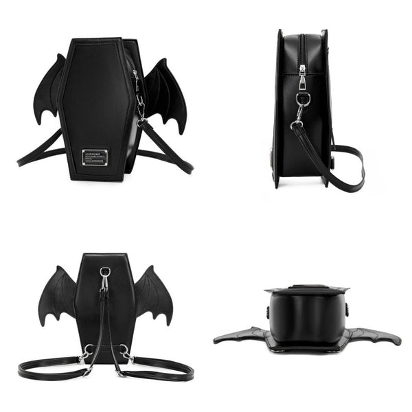 Gothic Punk Coffin Bat Wing Convertible Crossbody Shoulder Bag Backpack Pink