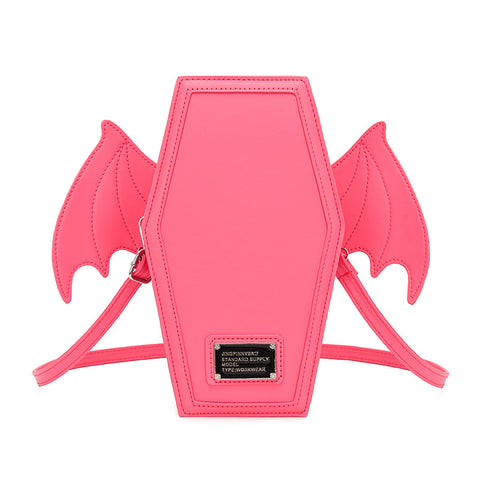 Gothic Punk Coffin Bat Wing Convertible Crossbody Shoulder Bag Backpack Rose Red