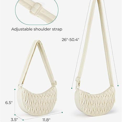 Pleated Ruched Cloth Crescent Sling Crossbody Shoulder Bag Handbag Black
