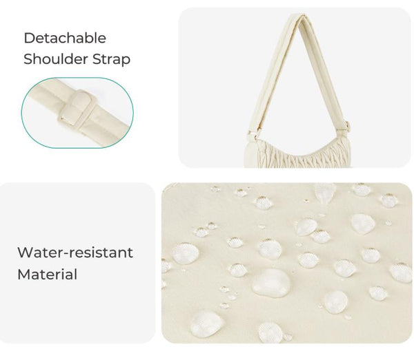 Pleated Ruched Cloth Crescent Sling Crossbody Shoulder Bag Handbag Cream