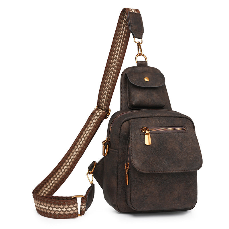 PU Leather Sling Crossbody Bag Multi Pocket Chest Pack Adjustable Strap Coffee