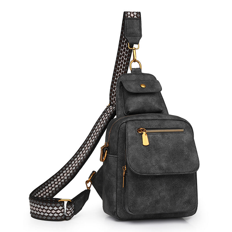 PU Leather Sling Crossbody Bag Multi Pocket Chest Pack Adjustable Strap Black