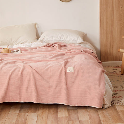 Dual Sided Waffle Plush Fleece Blanket Throw Rug 200 x 230cm Pink
