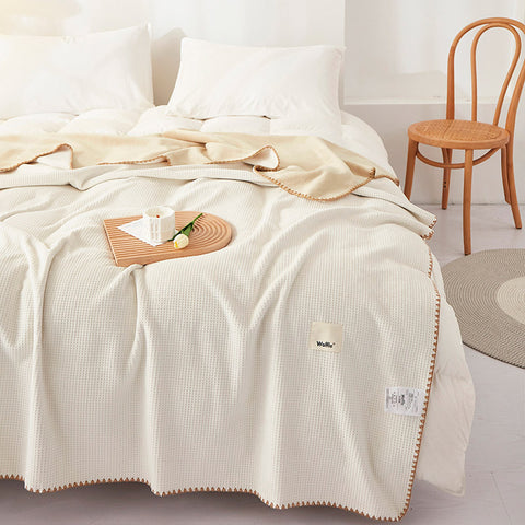 Dual Sided Waffle Plush Fleece Blanket Throw Rug 200 x 230cm Milky White