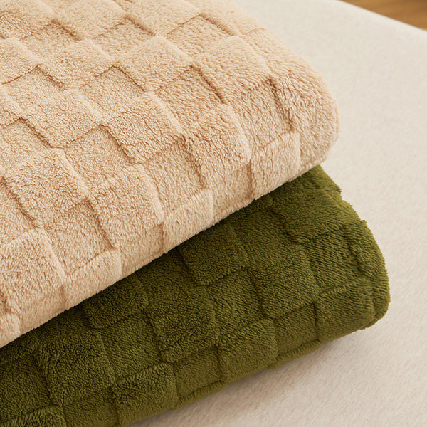 Checkered Waffle Texture Plush Fleece Blanket Throw Rug 200 x 230cm Pink