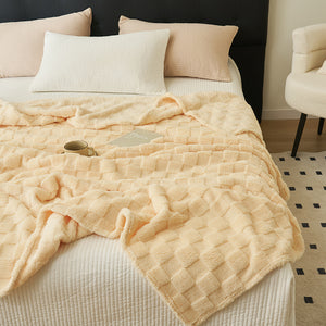 Checkered Waffle Texture Plush Fleece Blanket Throw Rug 200 x 230cm Light Yellow