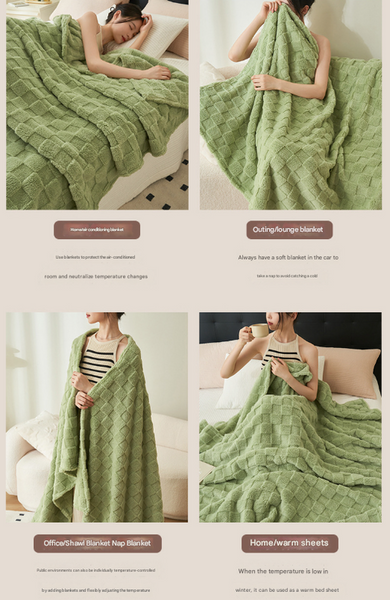 Checkered Waffle Texture Plush Fleece Blanket Throw Rug 200 x 230cm Light Pink
