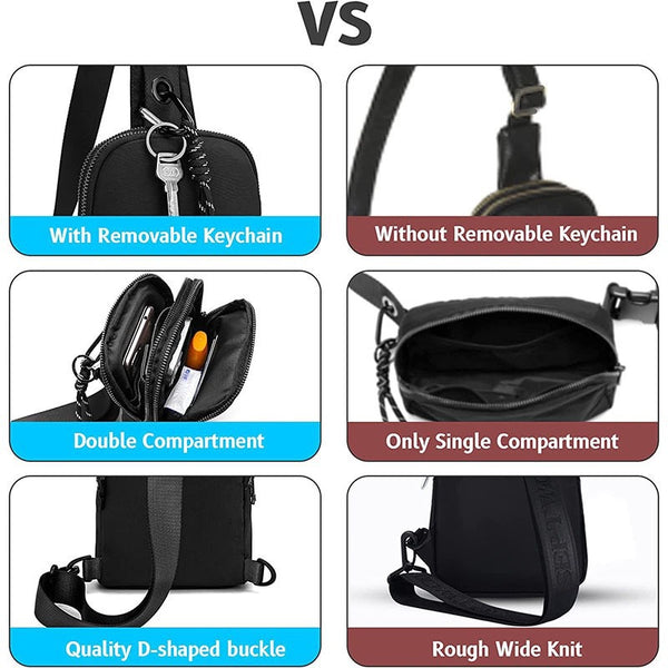 Unisex Compact Mini Waterproof Nylon Sling Crossbody Chest Bag Pack Black