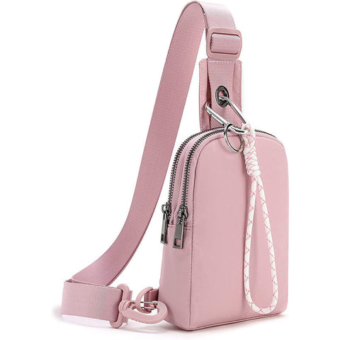 Unisex Compact Mini Waterproof Nylon Sling Crossbody Chest Bag Pack Pink