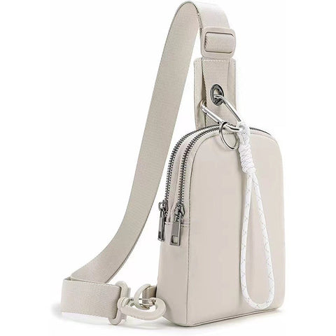 Unisex Compact Mini Waterproof Nylon Sling Crossbody Chest Bag Pack Beige